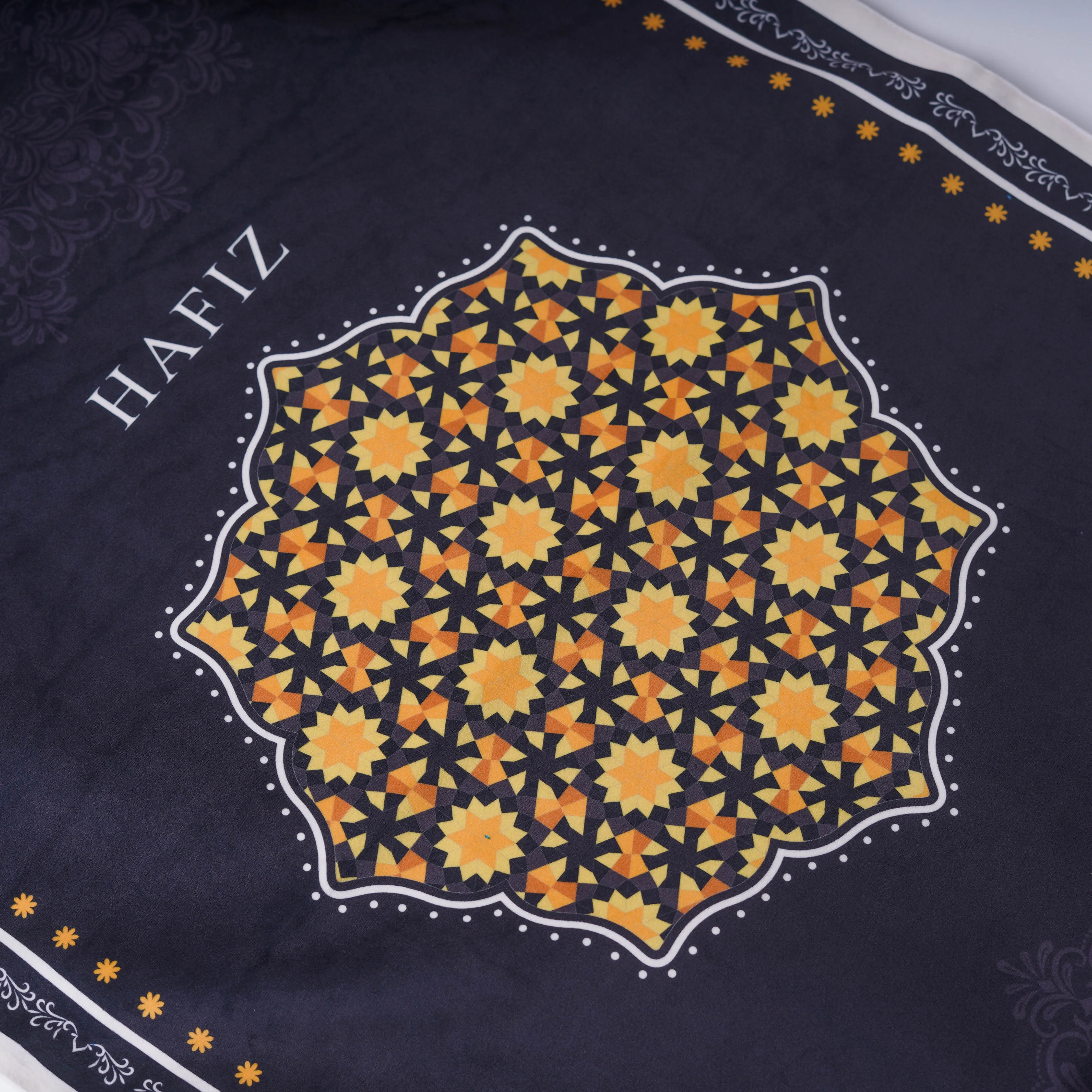 Ornamental Series - Black  Prayer Mat with Black Half Lining Small Canvas Bag