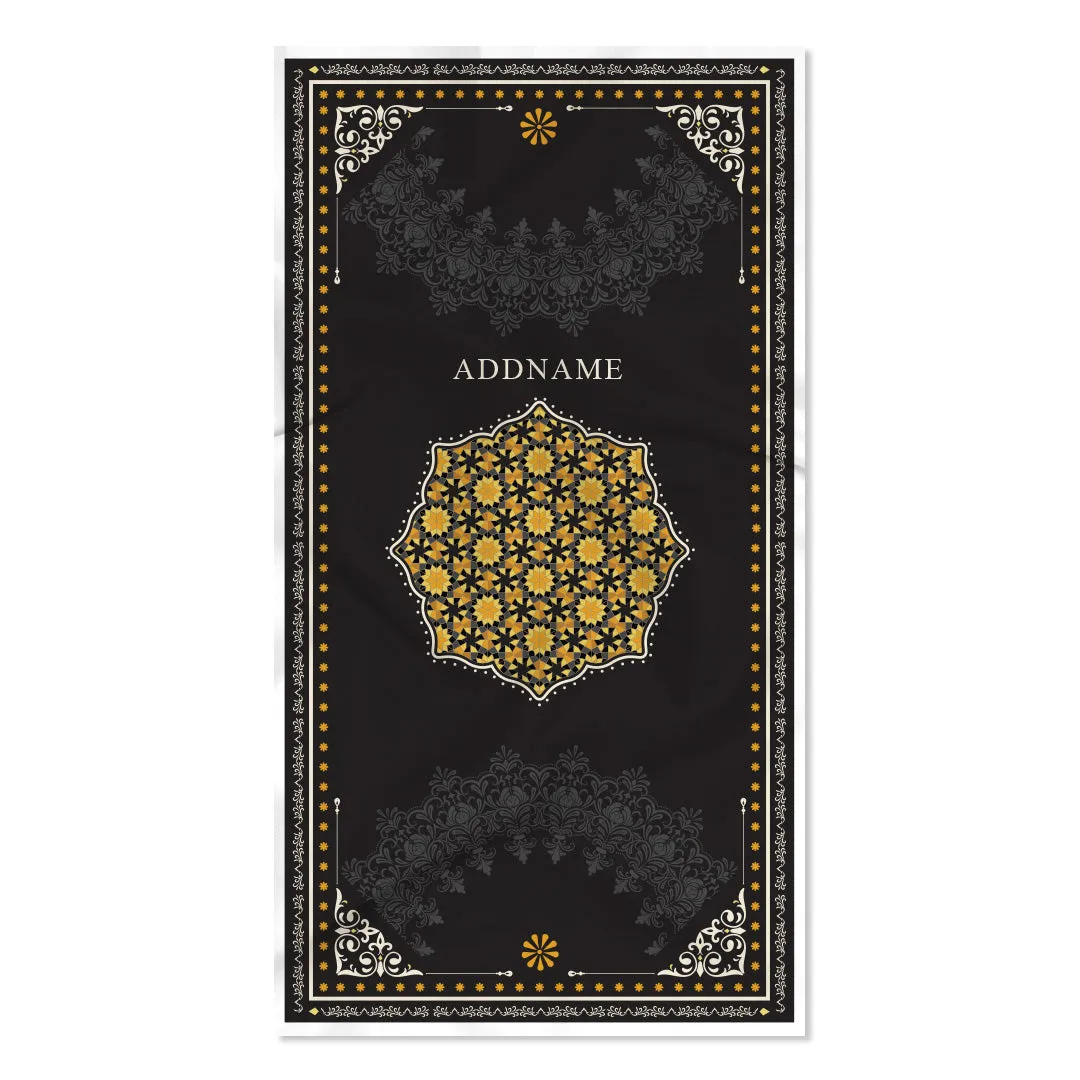 Ornamental Series - Black  Prayer Mat with Black Half Lining Small Canvas Bag