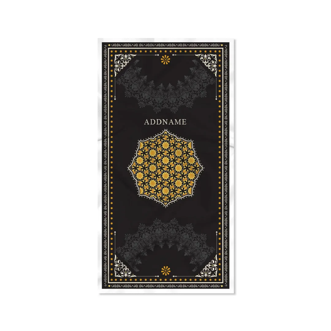 Ornamental Series - Black  Prayer Mat with Black Half Lining Small Canvas Bag