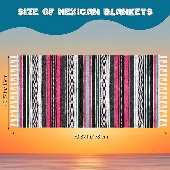 Oudain Mexican Blankets and Throws 45 x 70 Inch, Cotton Outdoor Camping Blanket Woven Serape Yoga Blanket Fiesta Picnic Beach Blankets(Classic Color, 3 Pack)