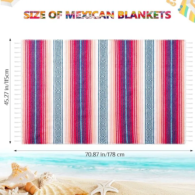 Oudain Mexican Blankets and Throws 45 x 70 Inch, Cotton Outdoor Camping Blanket Woven Serape Yoga Blanket Fiesta Picnic Beach Blankets(Stylish Color, 4 Pack)