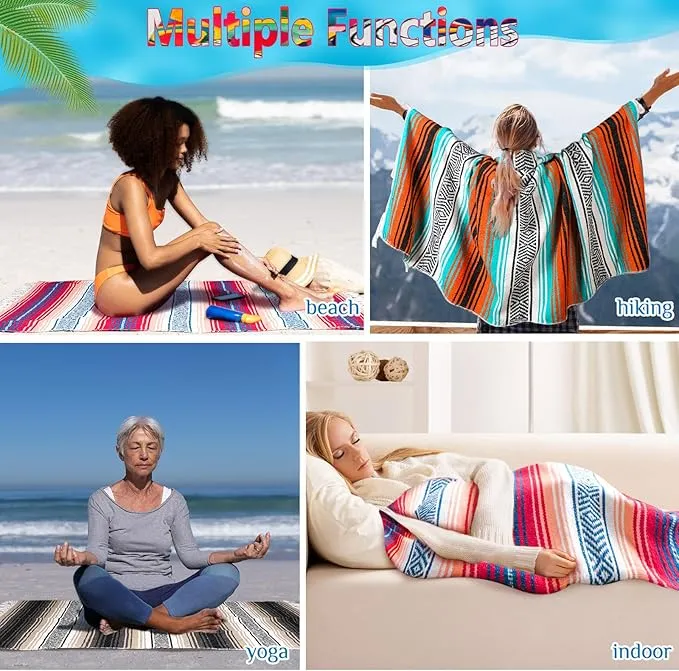 Oudain Mexican Blankets and Throws 45 x 70 Inch, Cotton Outdoor Camping Blanket Woven Serape Yoga Blanket Fiesta Picnic Beach Blankets(Stylish Color, 4 Pack)