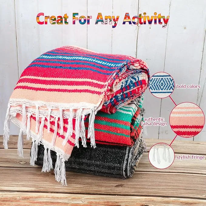 Oudain Mexican Blankets and Throws 45 x 70 Inch, Cotton Outdoor Camping Blanket Woven Serape Yoga Blanket Fiesta Picnic Beach Blankets(Stylish Color, 4 Pack)
