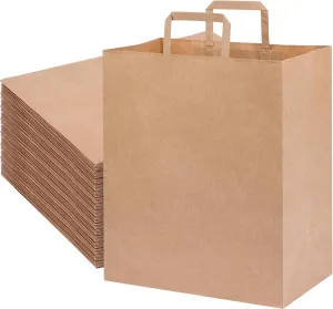 OUTUXED 120pcs Paper Grocery Bags 12x7x14in Brown Large Kraft Paper Bags with Handles Bulk for Grocery, Shopping, Retail, Small Business, Birthday Wedding Party Favor, Merchandise