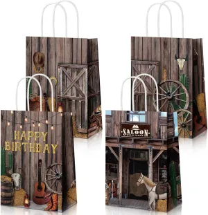Pasimy 36 Pcs Cowboy Gift Bags Western Theme Party Decorations Favors Cowboy Candy Bags Wild West Paper Bags with Handle for Boys Birthday Bachelorette Baby Shower Party Supplies