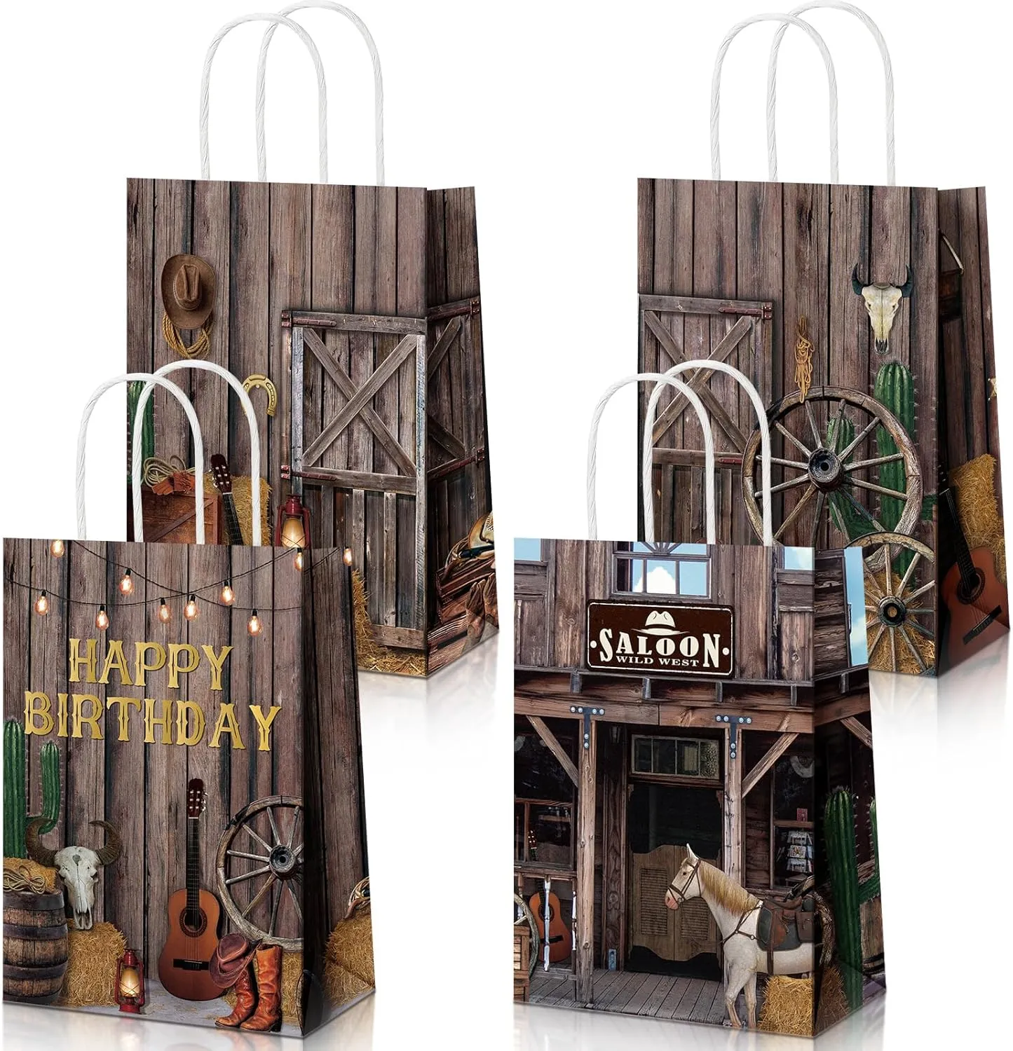 Pasimy 36 Pcs Cowboy Gift Bags Western Theme Party Decorations Favors Cowboy Candy Bags Wild West Paper Bags with Handle for Boys Birthday Bachelorette Baby Shower Party Supplies