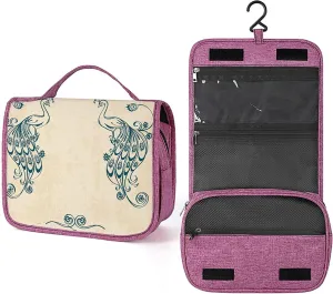 Peacock Print,Travel Toiletry Hanging Bag Waterproof Bags,Peacocks Animal Ornamental Artwork,Makeup bag Organizers, Cosmetic Travel-Sized Container,Large Capacity for Women,Beige
