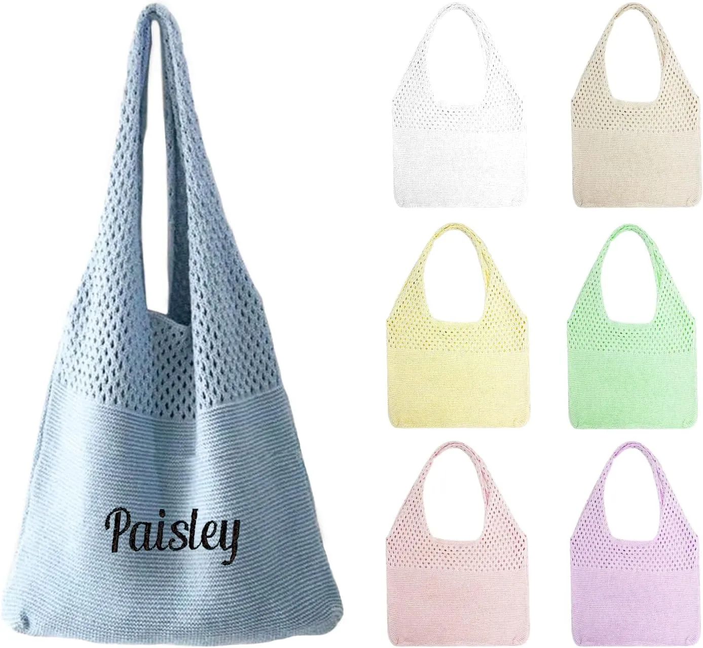 ‌Personalized Beach Tote Bag for Women - Large Lightweight Foldable Straw Handwoven Tote with Embroidered Name | Boho Style Summer Essentials for Vacation, Pool Party, Travel & Market | Gift for Her