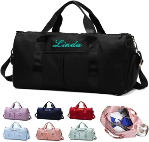 Personalized Duffel Bag Customizable Sports Gym Bag Personalized Embroidered Travel Bag with Wet & Dry Bag & Shoe Compartment For Men & Women Customized Sports Bags(Black)