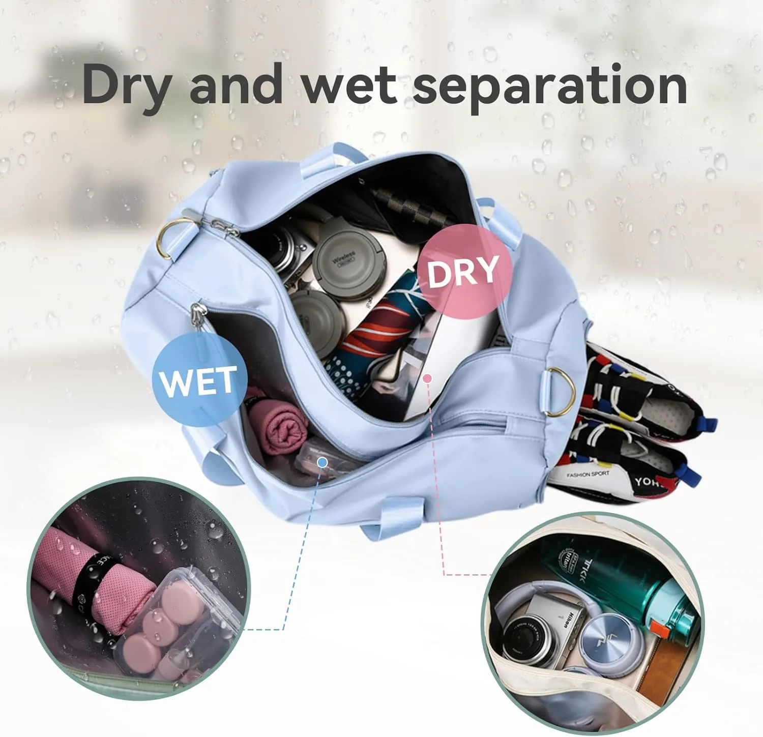 Personalized Duffel Bag Embroidered Name Text Custom Sport Gym Bags Travel With Wet Dry Pockets & Shoe Weekend Travel Bag Overnight Bag for Women Men-Blue