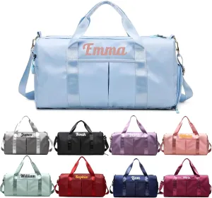 Personalized Duffel Bag Embroidered Name Text Custom Sport Gym Bags Travel With Wet Dry Pockets & Shoe Weekend Travel Bag Overnight Bag for Women Men-Blue