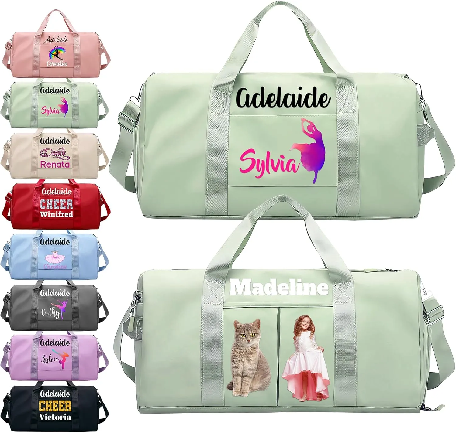 Personalized Duffle Bag Printed Photo Name Custom Dry Wet Separated Sport Gym Bags with Pockets & Shoe Customized Dance Cheer Ballet Team Travel Bags Gift for Women Girls