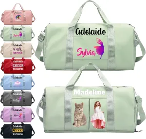 Personalized Duffle Bag Printed Photo Name Custom Dry Wet Separated Sport Gym Bags with Pockets & Shoe Customized Dance Cheer Ballet Team Travel Bags Gift for Women Girls