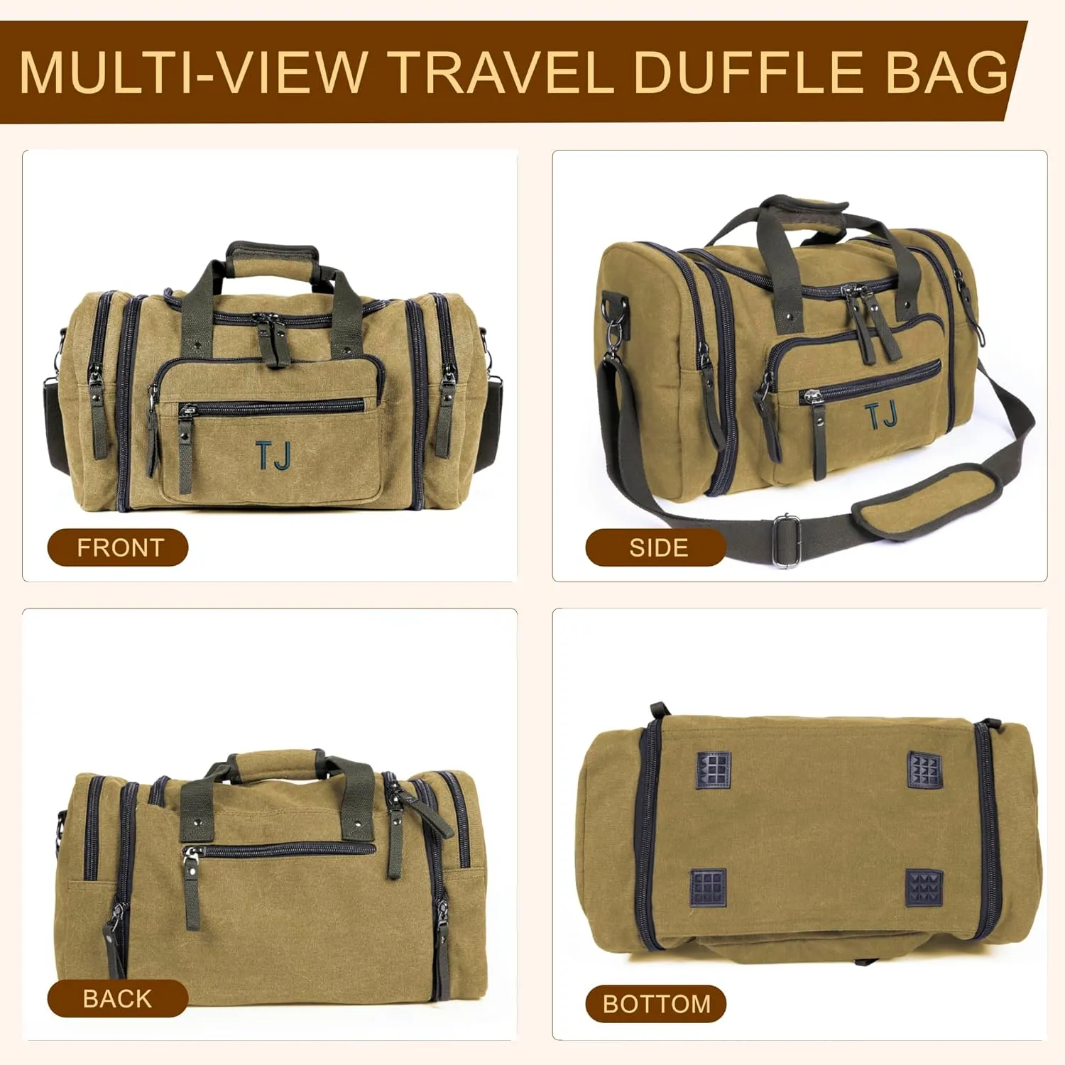 Personalized Duffle Bags for Men - Expandable Canvas Duffle Bag for Travel - Mens Overnight Bag or Weekender Bag with Shoe Compartment - Carry-On Duffel Bag for Short Trip, Gym & Camping (tan)