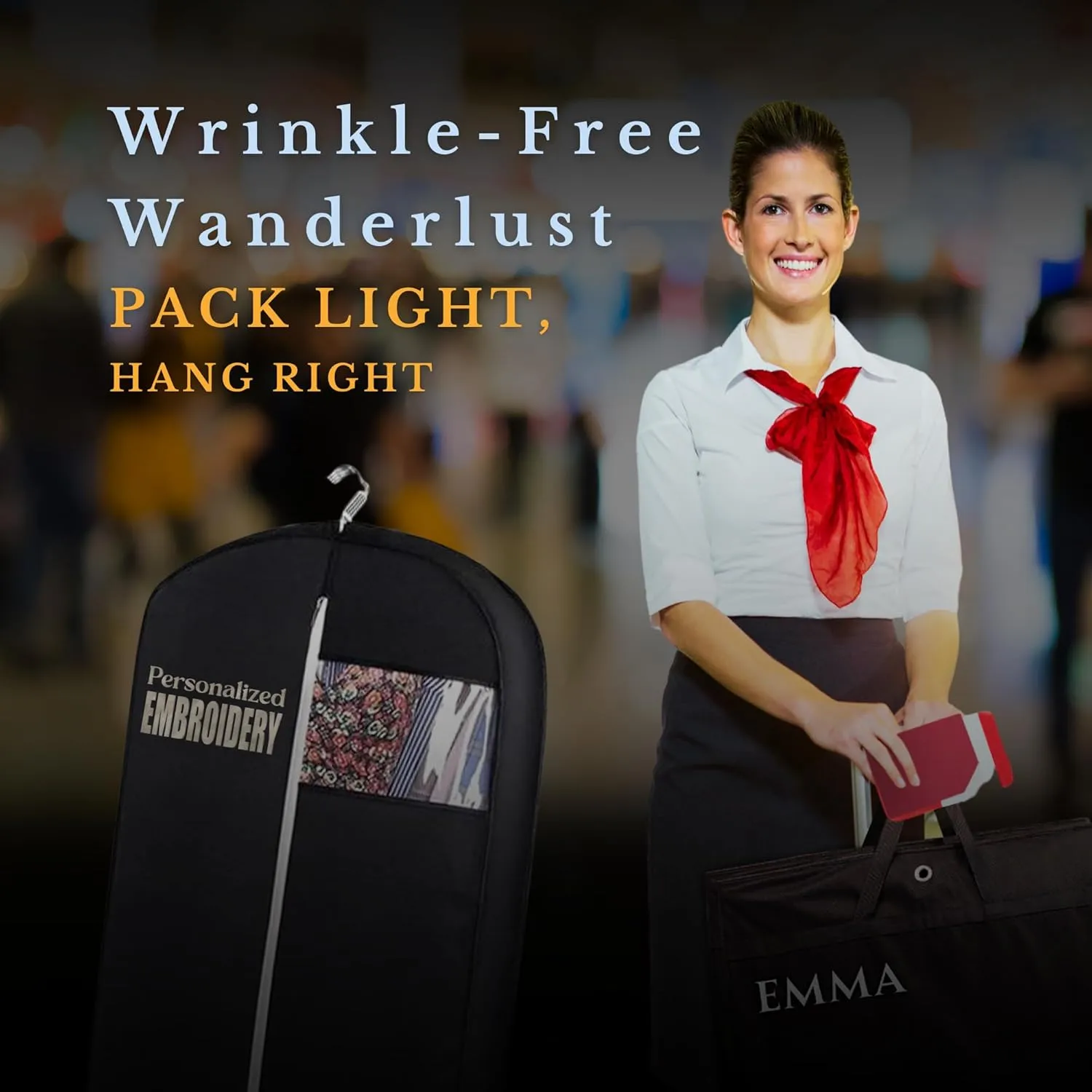 Personalized Garment bag for Hanging Clothes -Embroidered Horse Show Breathable Black Uniform Bags With 2 Mesh Pockets for Horse Show Riding Wear, Contest Uniform, Custom Cover Bag with Carry Handle