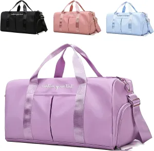 Personalized Initial Duffle Bag Custom Weekender Overnight Bags with Embroidery Name Sports Gym Travel Bags with Wet Dry Pockets Bridal Gift for Women Bridesmaid（Purple）