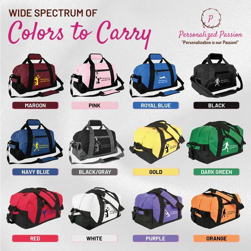 Personalized Passion Small Sports Duffel Bags for Kids - 14” Waterproof Travel Duffle with Embroidered Name & Martial Arts Design - Purple Two-Toned Kids Weekender Bag for Boys and Girls