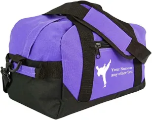 Personalized Passion Small Sports Duffel Bags for Kids - 14” Waterproof Travel Duffle with Embroidered Name & Martial Arts Design - Purple Two-Toned Kids Weekender Bag for Boys and Girls