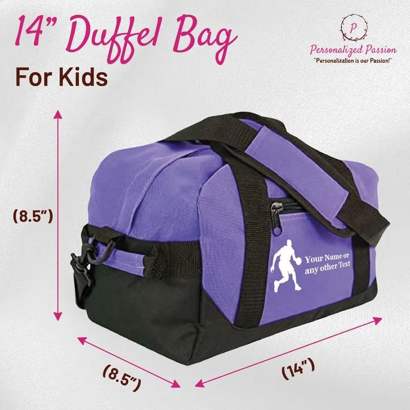 Personalized Passion Small Sports Duffel Bags for Kids - 14” Waterproof Travel Duffle with Embroidered Name & Martial Arts Design - Purple Two-Toned Kids Weekender Bag for Boys and Girls