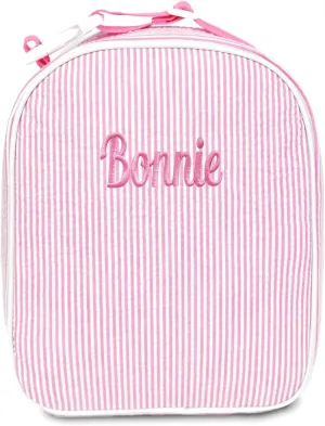Personalized Seersucker Lunch Bag | Custom Embroidered, Insulated Leakproof Cooler with Adjustable Strap, Lightweight Stain-Resistant Lunch Box for Work, School & Outdoor Adventures(Pink)