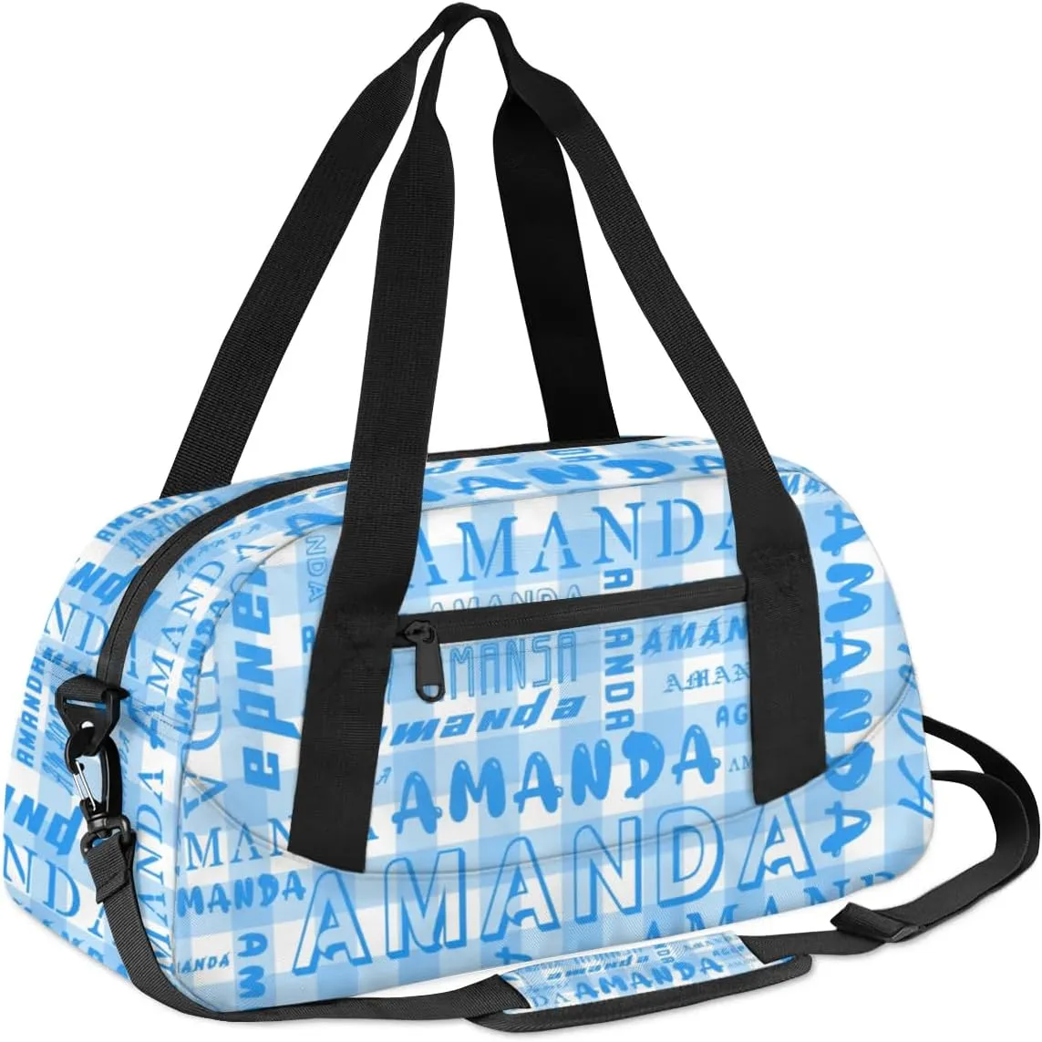 Personalized Sport Dance Bag Custom Boys Gym Bag Girls Ballet Dance Bag Customize Travel Duffle Bag with Name Overnight Weekender Bags (Blue Grid)