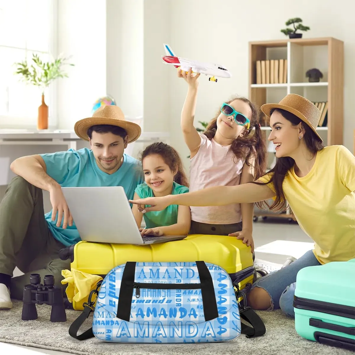 Personalized Sport Dance Bag Custom Boys Gym Bag Girls Ballet Dance Bag Customize Travel Duffle Bag with Name Overnight Weekender Bags (Blue Grid)