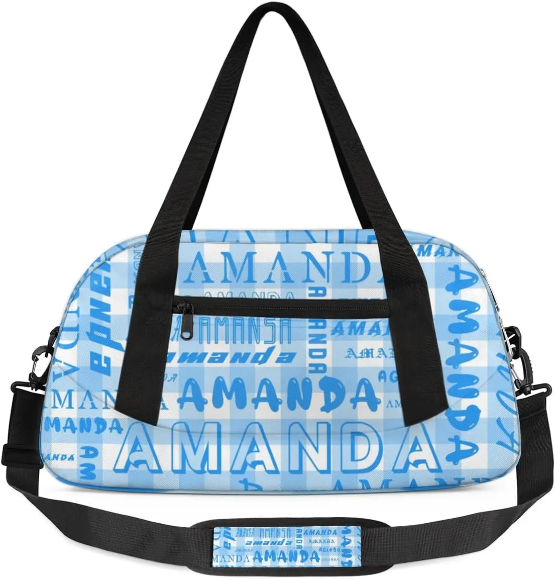 Personalized Sport Dance Bag Custom Boys Gym Bag Girls Ballet Dance Bag Customize Travel Duffle Bag with Name Overnight Weekender Bags (Blue Grid)