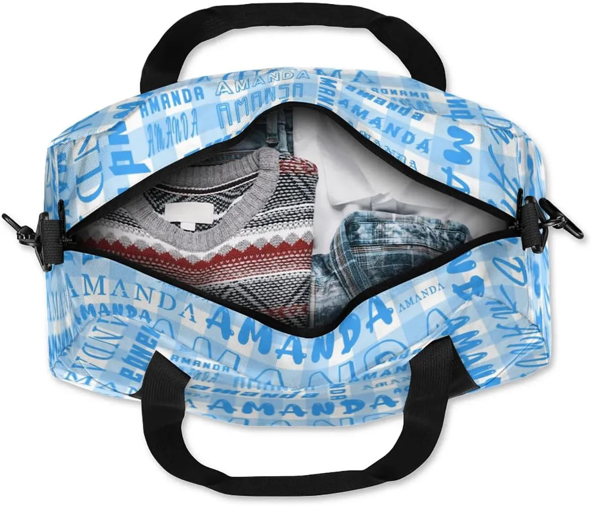 Personalized Sport Dance Bag Custom Boys Gym Bag Girls Ballet Dance Bag Customize Travel Duffle Bag with Name Overnight Weekender Bags (Blue Grid)