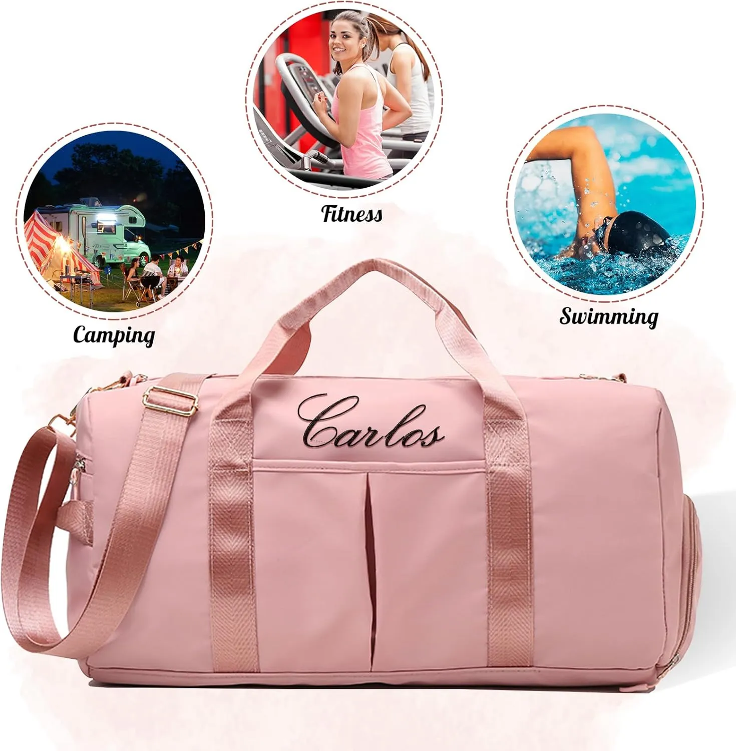 Personalized Sport Duffle Bag Custom Name Text Embroidered Sport Gym Travel Bags, Dry Wet Separated Weekender Bag, Overnight Bag, Travel Bag with Wet Dry Pockets & Shoe Compartment