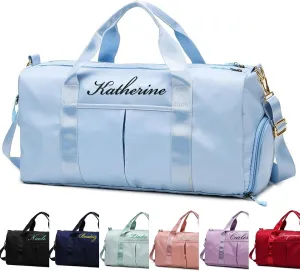 Personalized Sport Duffle Bag Custom Name Text Embroidered Sport Gym Travel Bags, Dry Wet Separated Weekender Bag, Overnight Bag, Travel Bag with Wet Dry Pockets & Shoe Compartment