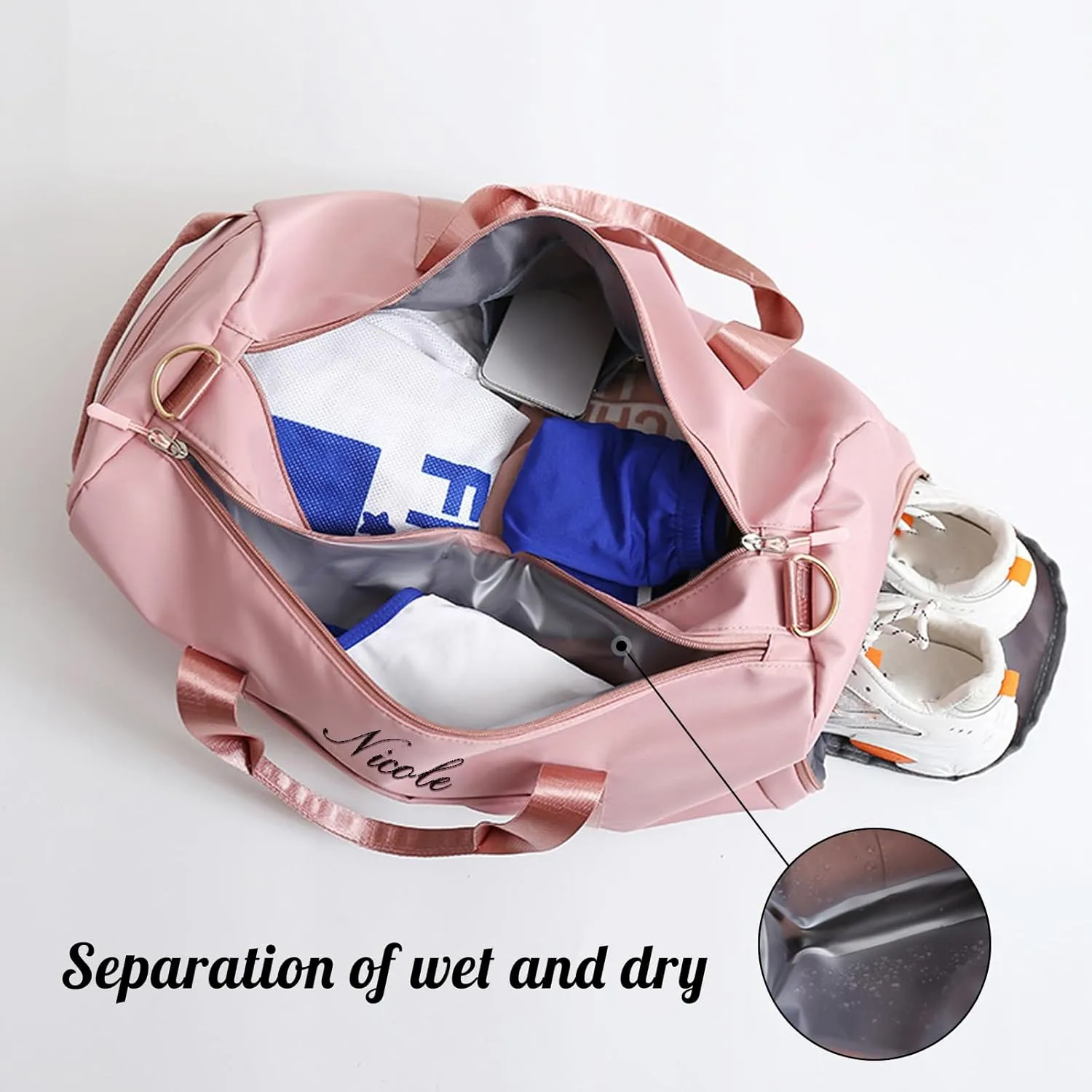 Personalized Sport Duffle Bag Custom Name Text Embroidered Sport Gym Travel Bags, Dry Wet Separated Weekender Bag, Overnight Bag, Travel Bag with Wet Dry Pockets & Shoe Compartment