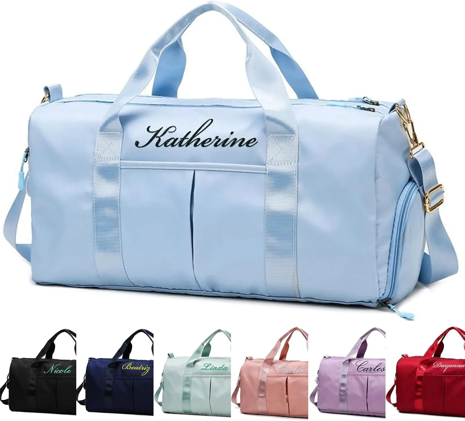 Personalized Sport Duffle Bag Custom Name Text Embroidered Sport Gym Travel Bags, Dry Wet Separated Weekender Bag, Overnight Bag, Travel Bag with Wet Dry Pockets & Shoe Compartment