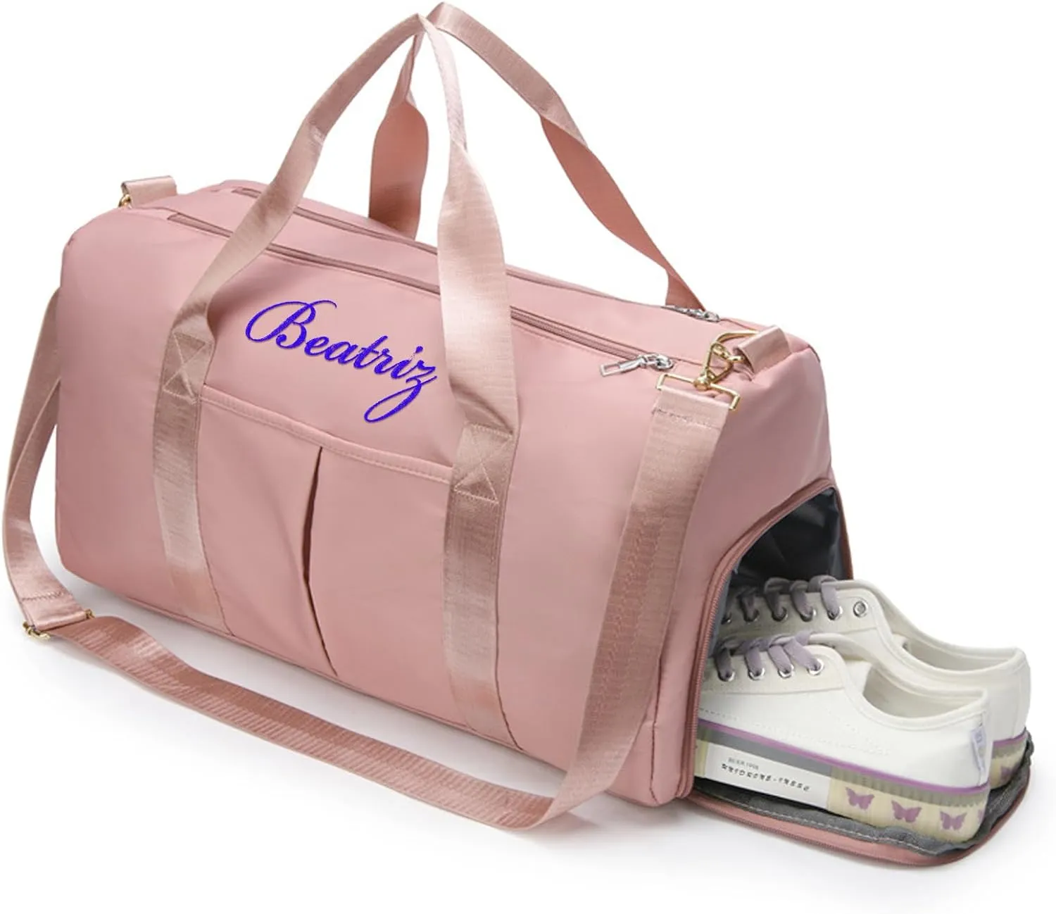 Personalized Sport Duffle Bag Custom Name Text Embroidered Sport Gym Travel Bags, Dry Wet Separated Weekender Bag, Overnight Bag, Travel Bag with Wet Dry Pockets & Shoe Compartment