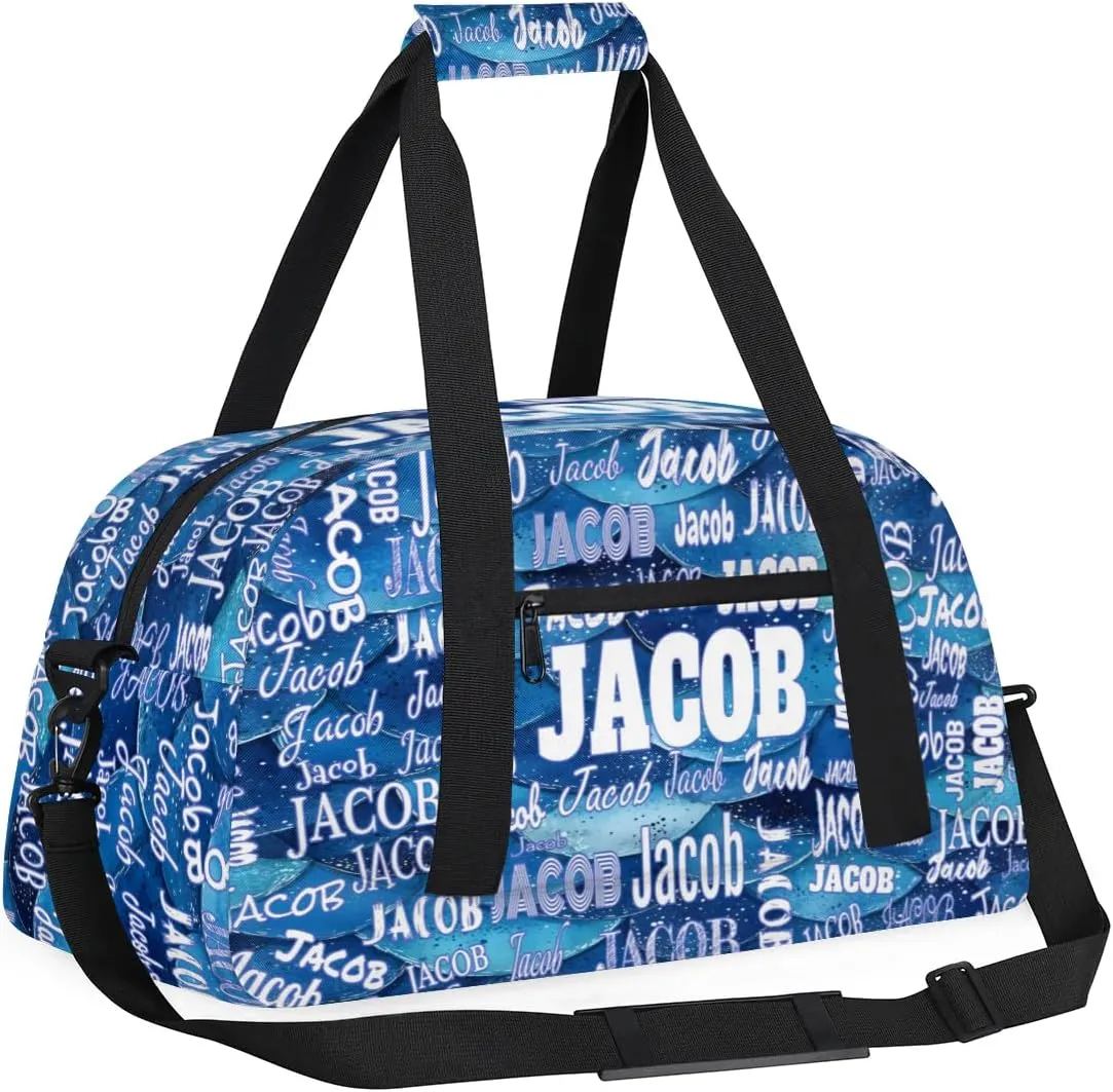 Personalized Sports Gym Bag, Custom Name Sport Ballet Dance Gear Fitness Duffle Gym Bag Travel Weekender Lightweight Bags, Ocean Blue Sea Waves Background