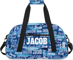 Personalized Sports Gym Bag, Custom Name Sport Ballet Dance Gear Fitness Duffle Gym Bag Travel Weekender Lightweight Bags, Ocean Blue Sea Waves Background