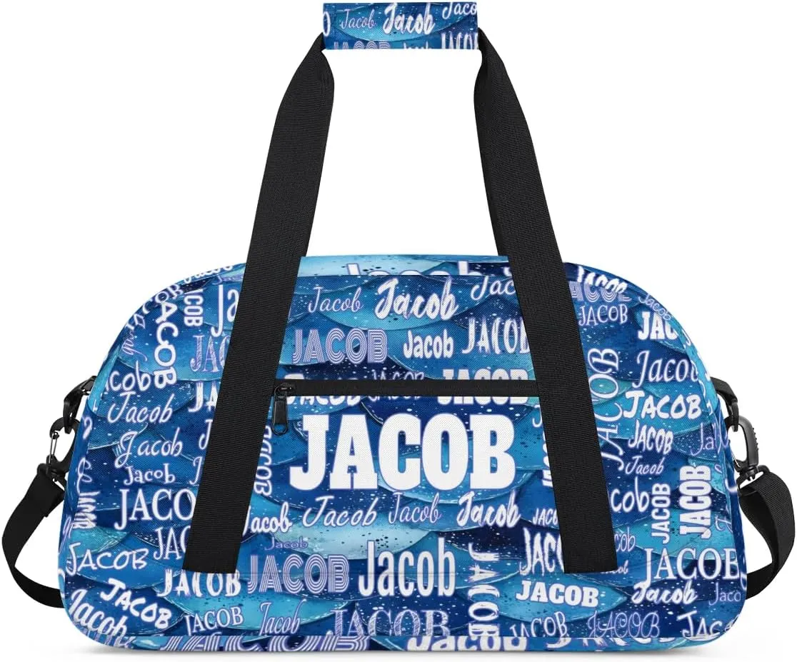 Personalized Sports Gym Bag, Custom Name Sport Ballet Dance Gear Fitness Duffle Gym Bag Travel Weekender Lightweight Bags, Ocean Blue Sea Waves Background