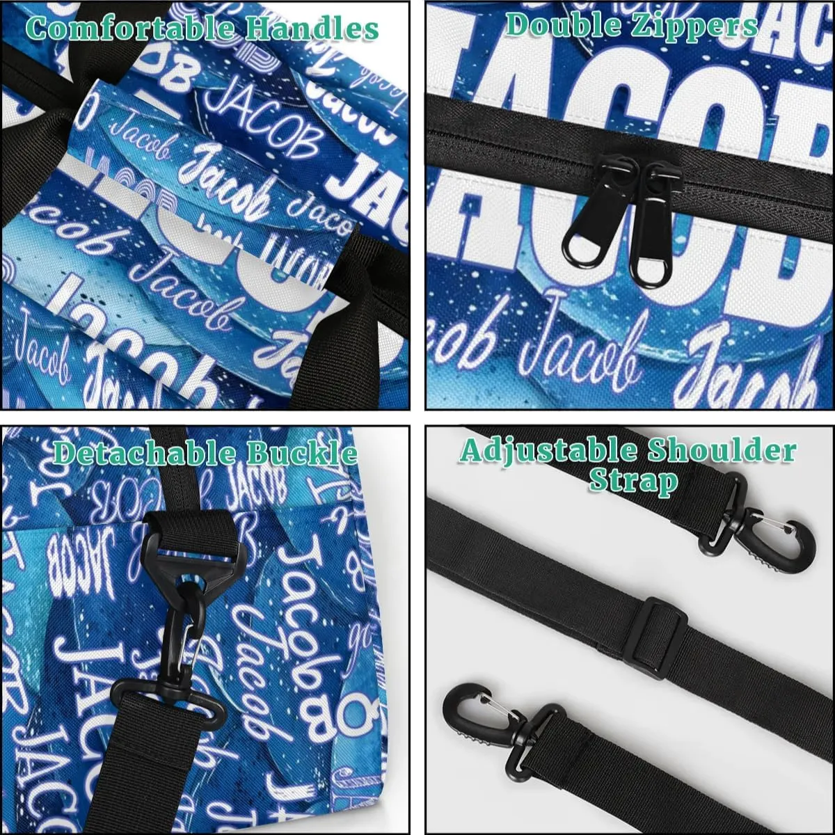 Personalized Sports Gym Bag, Custom Name Sport Ballet Dance Gear Fitness Duffle Gym Bag Travel Weekender Lightweight Bags, Ocean Blue Sea Waves Background