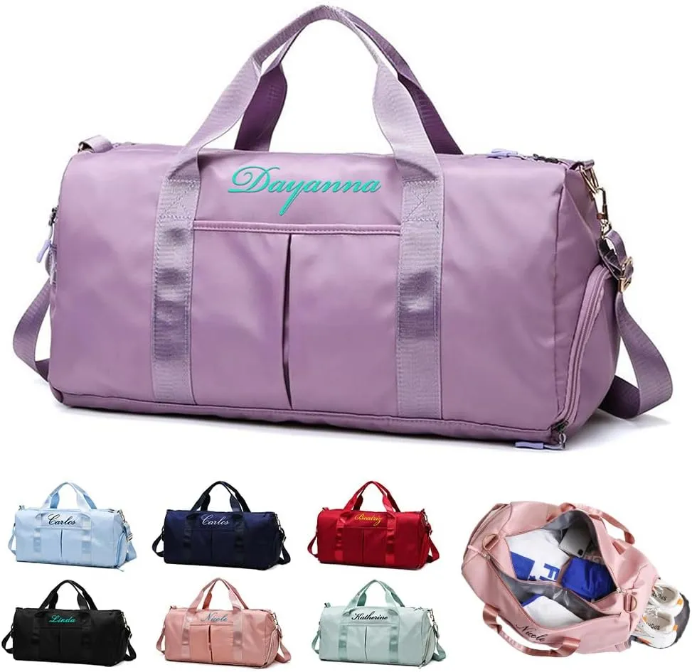 Personalized Travel Bag Customized Duffel Bag Customized Weekend Overnight Bags Custom Dance Bag with Wet and Dry Bag and Shoe Compartment Overnight Bridesmaid Gifts(Purple)