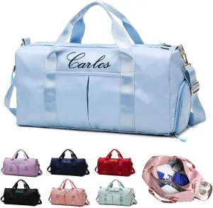 Personalized Travel Bag Customized Sports Bags Personalized Sports Bag with embroidered name Customized Dance Bag for Men and Women(light blue)
