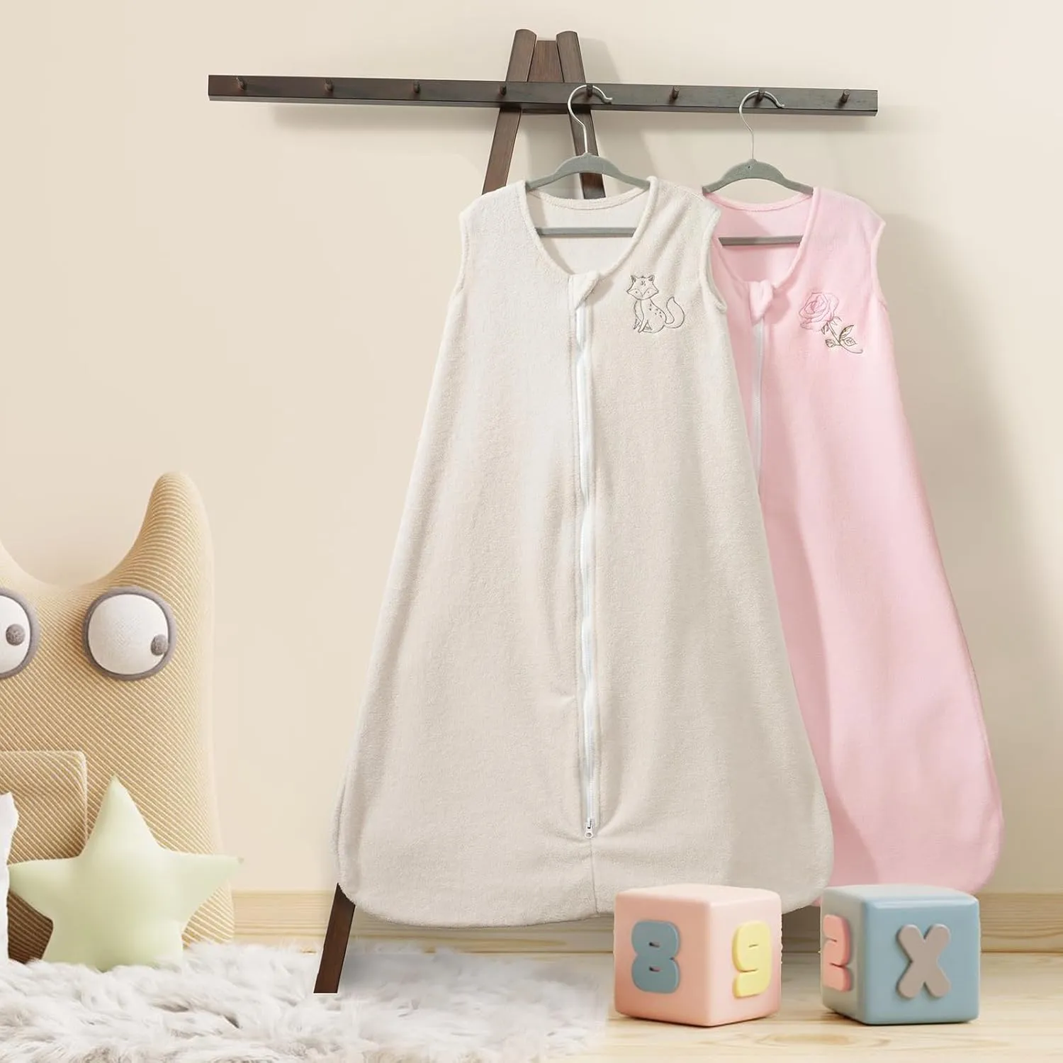 PHF Warm Micro-Fleece Baby Sleep Sack 18-24 Months, Soft Baby Wearable Blanket, 2-Way Zipper Sleeping Bags, 2 Pack Comfy Sleeping Sack for Infant Newborn Girls, X-Large Size, Oat Milk & Pink