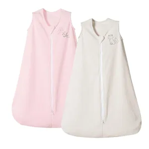 PHF Warm Micro-Fleece Baby Sleep Sack 18-24 Months, Soft Baby Wearable Blanket, 2-Way Zipper Sleeping Bags, 2 Pack Comfy Sleeping Sack for Infant Newborn Girls, X-Large Size, Oat Milk & Pink