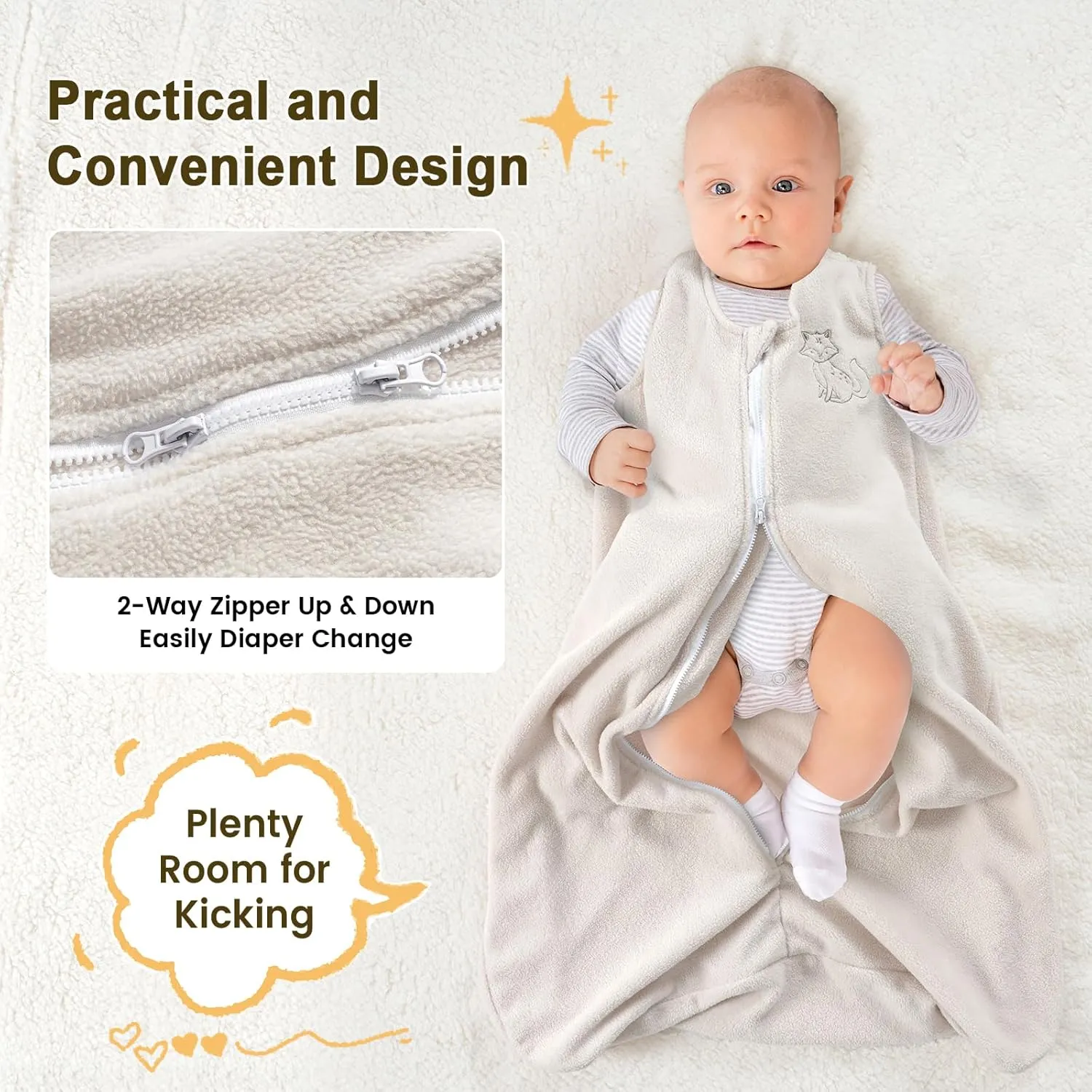 PHF Warm Micro-Fleece Baby Sleep Sack 18-24 Months, Soft Baby Wearable Blanket, 2-Way Zipper Sleeping Bags, 2 Pack Comfy Sleeping Sack for Infant Newborn Girls, X-Large Size, Oat Milk & Pink