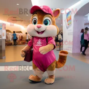 Pink Chipmunk mascot costume character dressed with a Culottes and Messenger bags, Large