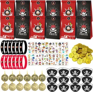 Pirate Candy Bags, 80 Pieces Pirate Birthday Party Accessories, Pirate Party Stickers, Pirate Silicone Bracelet, Pirate Coins, Pirate Eye Patches, Pirate Gift Bags