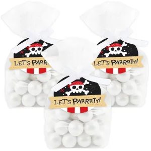 Pirate Ship Adventures - Skull Birthday Party Clear Goodie Favor Bags - Treat Bags With Tags - Set of 12