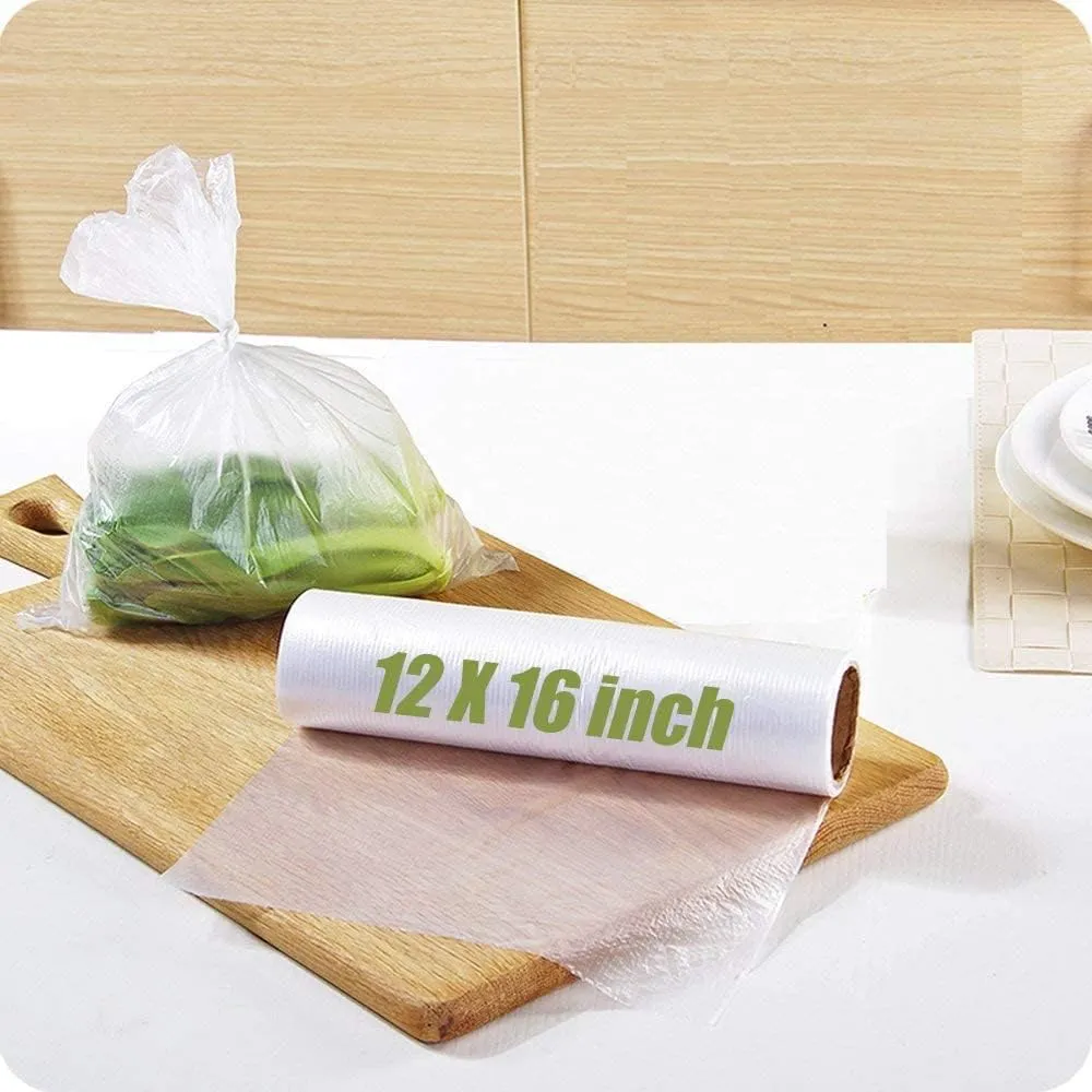 Plastic Produce Bag Roll 12 X 16 inch, Vegetable Food Bread and Grocery Clear Bag, 350 Bags/Roll (2 Roll)