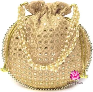 Potli Bag For Women Ethnic Designer Embroidery Work Batwa Pearls Handle With Intricate Bridal Drawstring Stylish Bridal Women