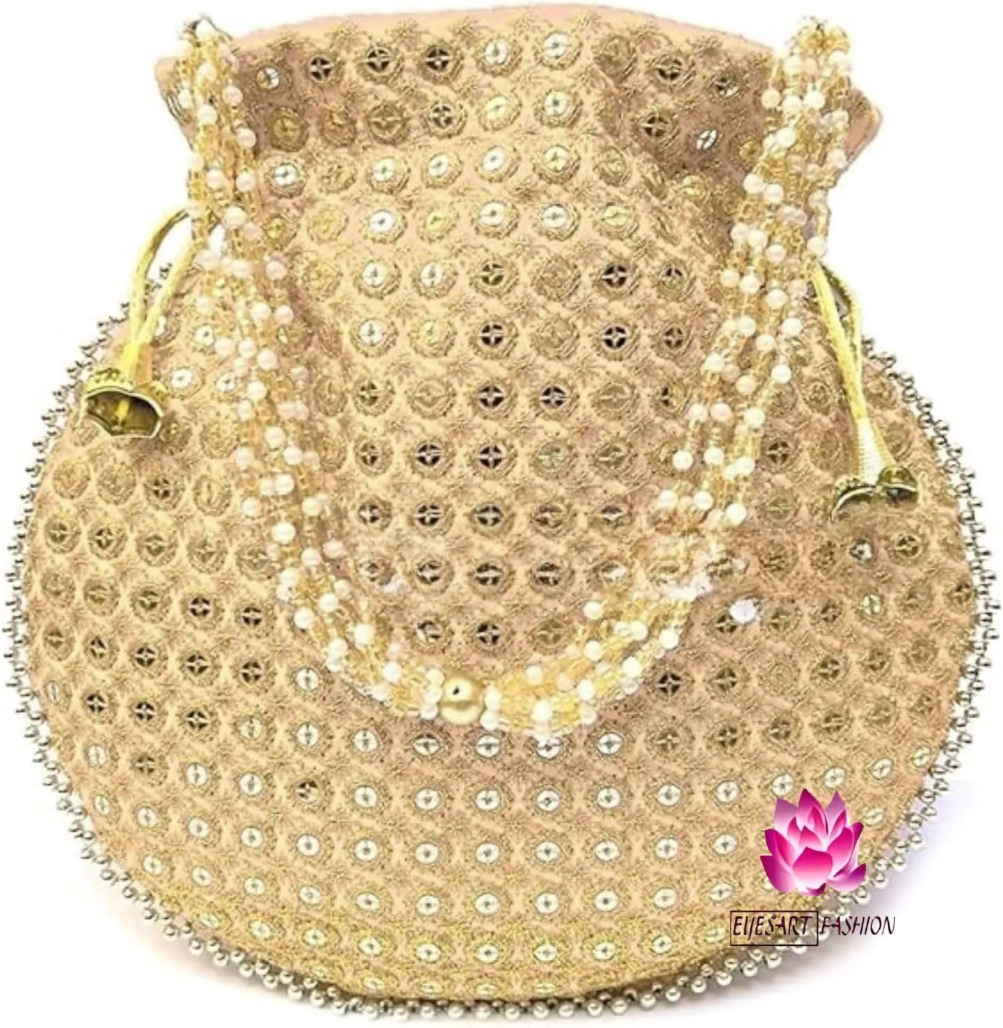 Potli Bag For Women Ethnic Designer Embroidery Work Batwa Pearls Handle With Intricate Bridal Drawstring Stylish Bridal Women
