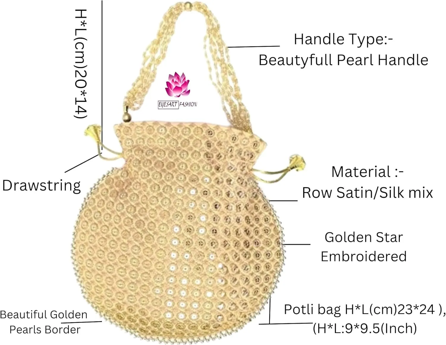Potli Bag For Women Ethnic Designer Embroidery Work Batwa Pearls Handle With Intricate Bridal Drawstring Stylish Bridal Women
