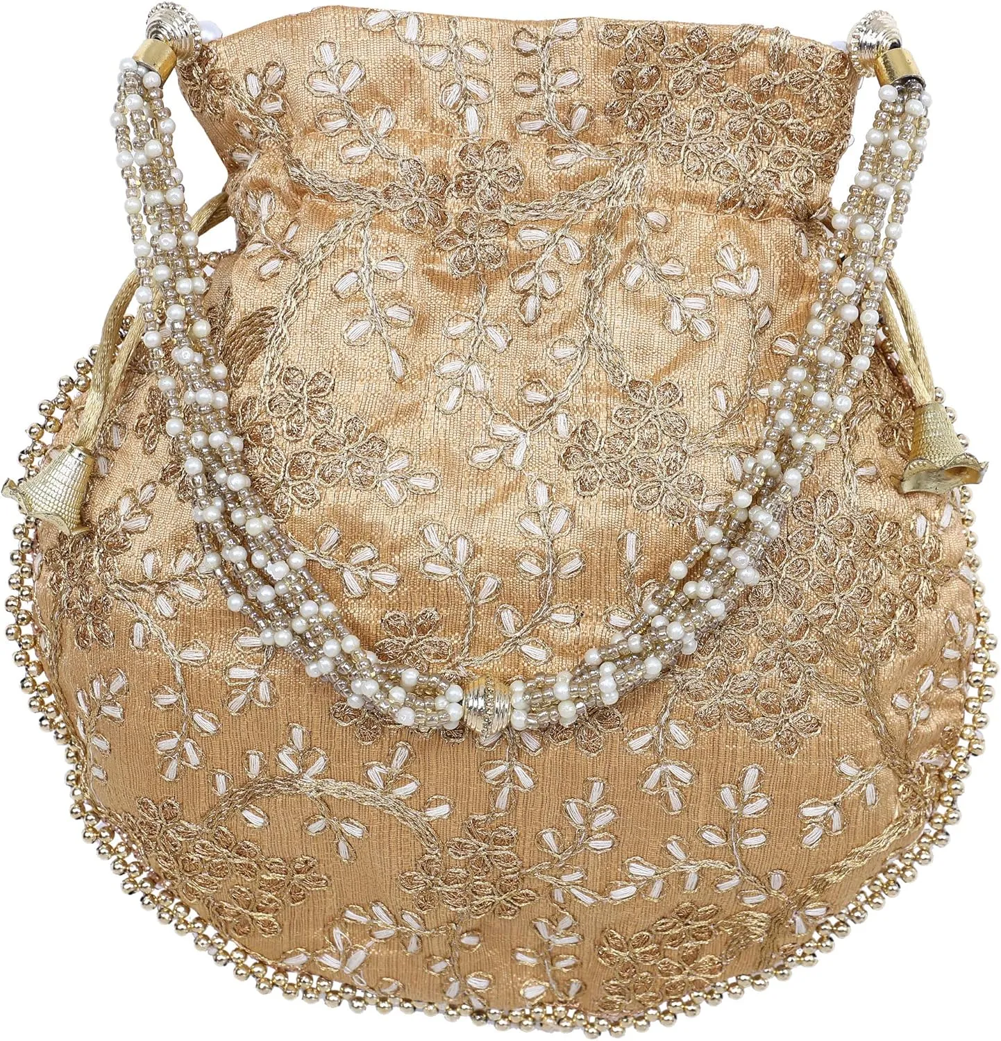 Potli Bag For Women With Intricate Gold Thread & Sequin Ethnic Designer Embroidery Work Batwa Pearls Handle